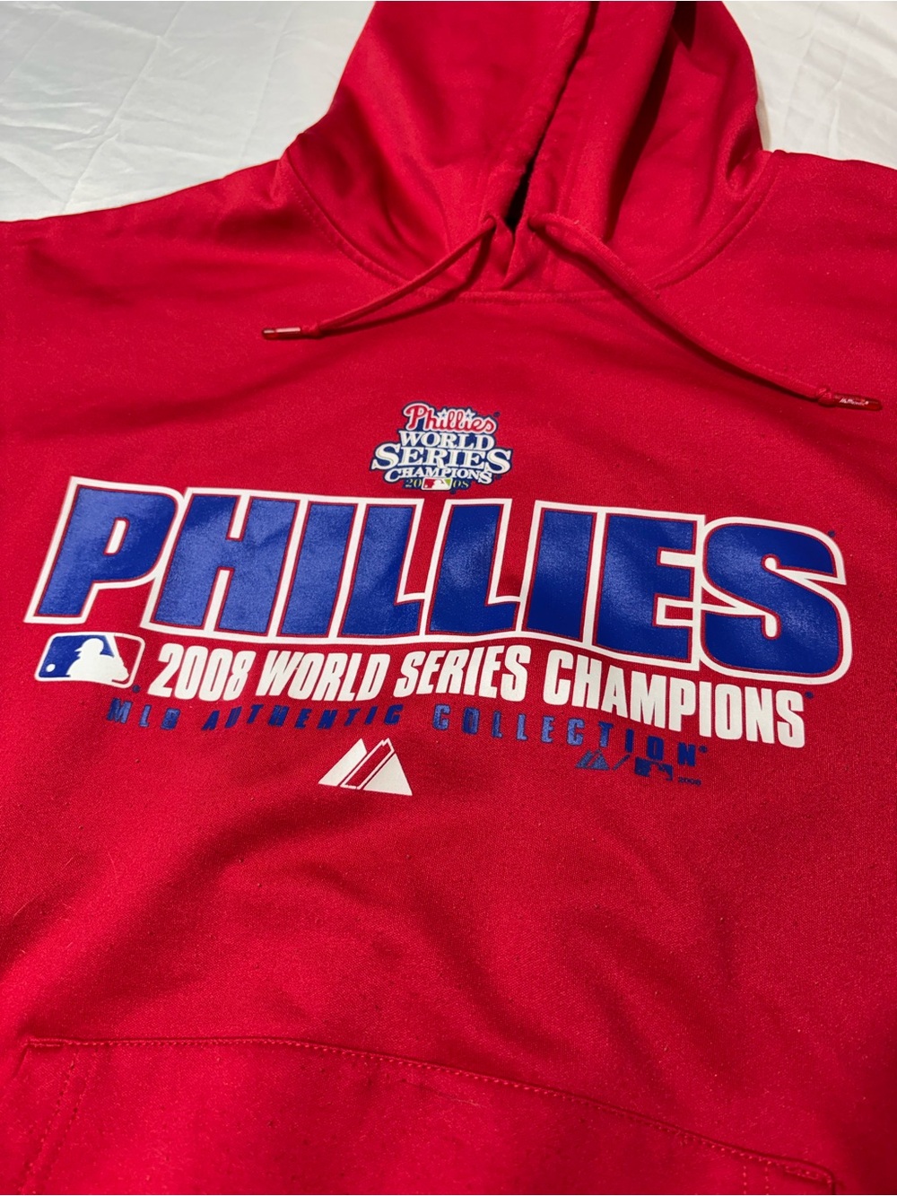 Majestic Phillies 2008 World Series Champions Hoodie Therma Base Men Large Red